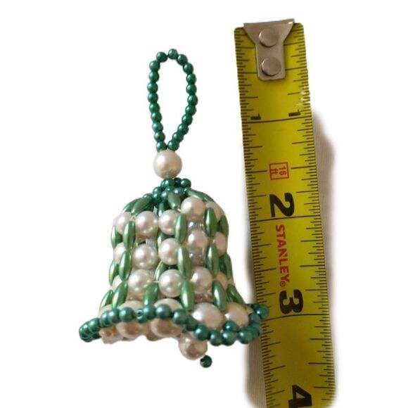 Beaded Bell Ornament Vintage Handmade Christmas Green Holiday Xmas Hand Crafted. - Picture 2 of 13